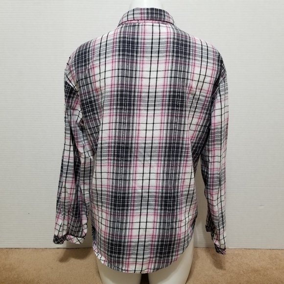 Victoria's Secret pj top Medium plaid button up flannel pajama metallic weave - Picture 3 of 13
